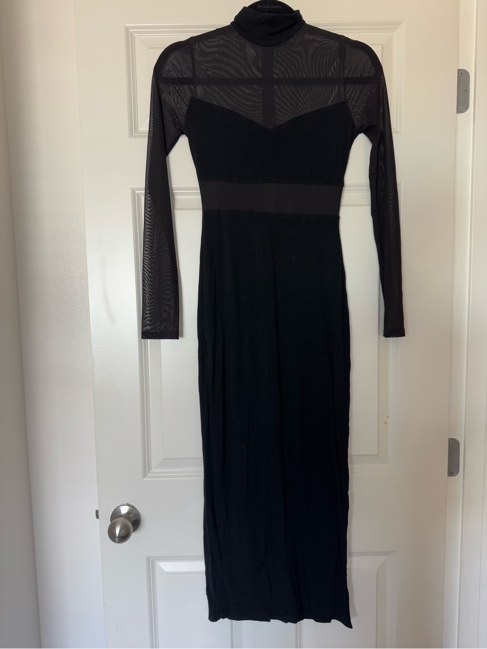 Black Sheer-Detail Long Sleeve Dress